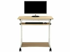 Petit Bureau Informatique - Roulant - Blanc/aspect Bois De Chêne -mobilier de bureau Shop meuble bureau 19171485