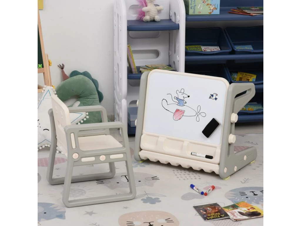 Bureau Enfant Tableau Blanc Et Chaise NICOLAS Beige 5 Bureau Enfant Tableau Blanc Et Chaise NICOLAS Beige – Image 5