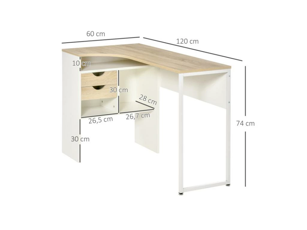 Bureau D'angle Avec Rangements RONY Chêne Clair Et Blanc 3 Bureau D'angle Avec Rangements RONY Chêne Clair Et Blanc – Image 3