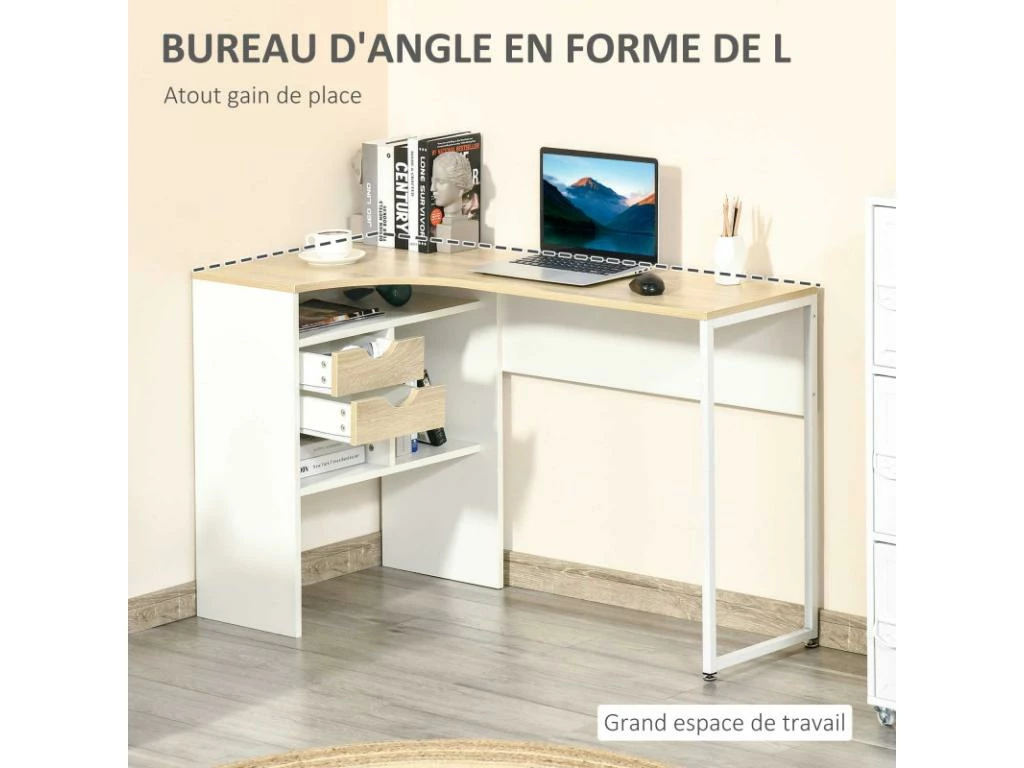 Bureau D'angle Avec Rangements RONY Chêne Clair Et Blanc 4 Bureau D'angle Avec Rangements RONY Chêne Clair Et Blanc – Image 4