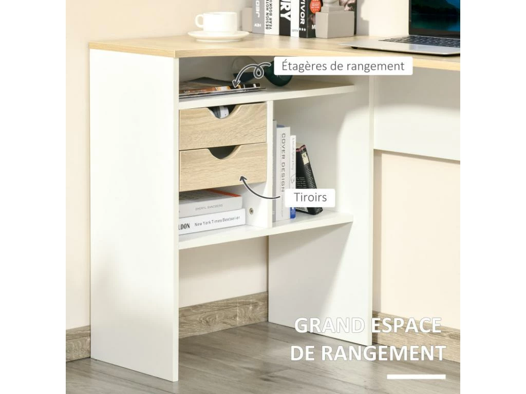 Bureau D'angle Avec Rangements RONY Chêne Clair Et Blanc 5 Bureau D'angle Avec Rangements RONY Chêne Clair Et Blanc – Image 5