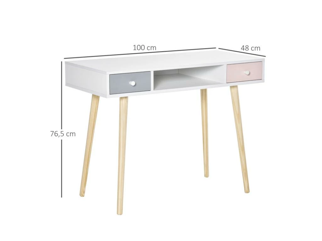 Bureau Scandinave Enfant ALIX Blanc Rose Gris 3 Bureau Scandinave Enfant ALIX Blanc Rose Gris – Image 3
