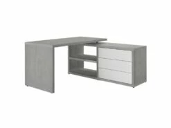 Bureau D'angle Réversible Décor Béton Gris Et Blanc Laqué - GRANIT