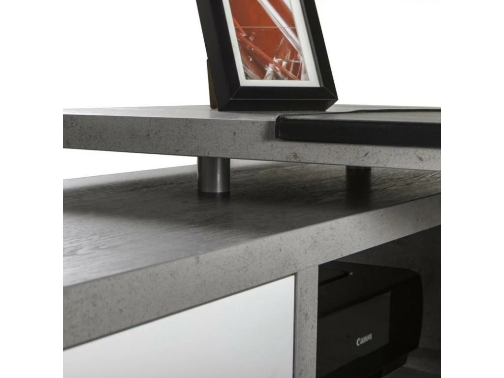 Bureau D'angle Réversible Décor Béton Gris Et Blanc Laqué - GRANIT 3 Bureau D'angle Réversible Décor Béton Gris Et Blanc Laqué - GRANIT – Image 3