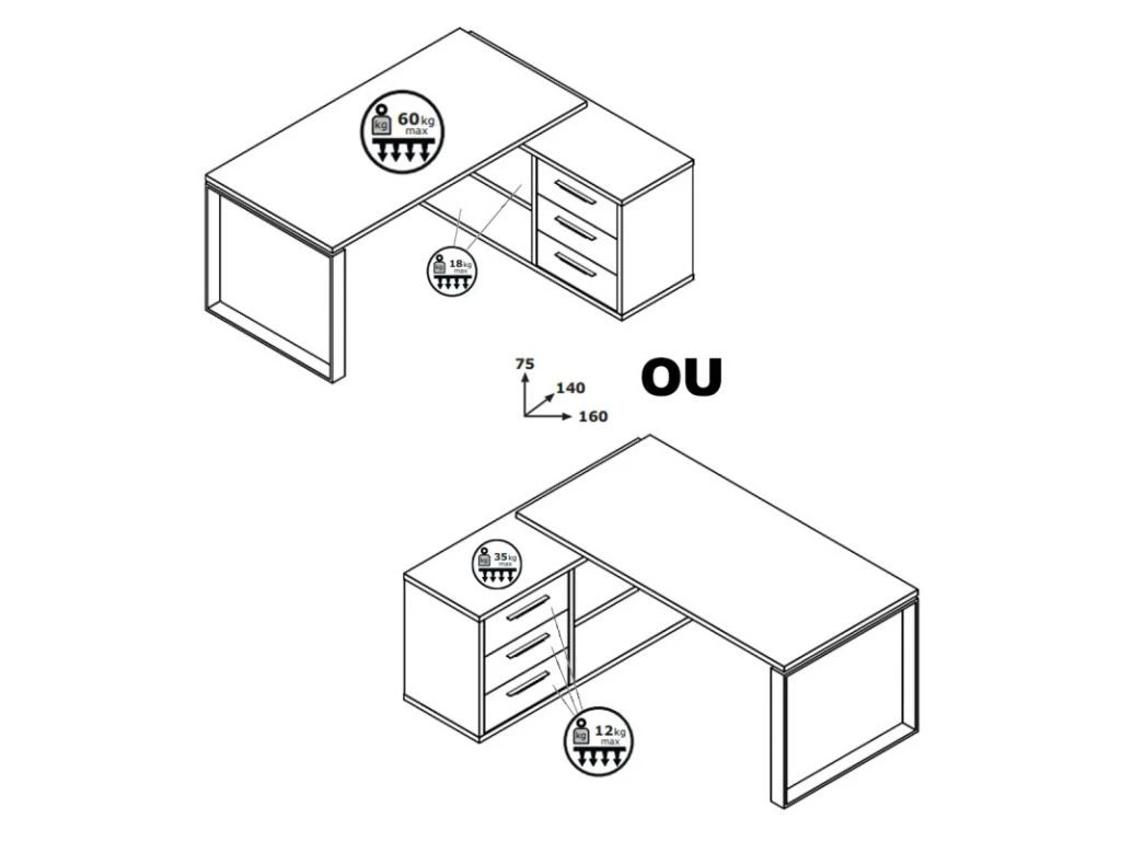 Bureau D'angle Réversible Décor Béton Gris Et Blanc Laqué - GRANIT 5 Bureau D'angle Réversible Décor Béton Gris Et Blanc Laqué - GRANIT – Image 5