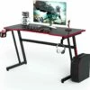 Bureau Gamer 120x60 Cm, Avec Surface En Fibre De Carbone, Crochet Pour Casque, Porte-gobelet