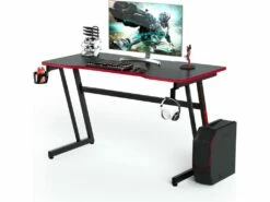 Bureau Gamer 120x60 Cm, Avec Surface En Fibre De Carbone, Crochet Pour Casque, Porte-gobelet