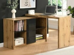 Bureau Extensible Avec Plateau Pivotant 360° - MDF - Naturel Et Noir - PAVELO 20 Bureau Extensible Avec Plateau Pivotant 360° - MDF - Naturel Et Noir - PAVELO -mobilier de bureau Shop meuble bureau 19408243