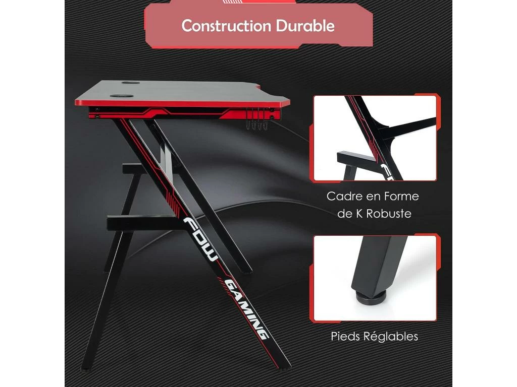 Bureau De Jeu, Gaming Bureau Ergonomique Avec Cadre En Forme De K, Porte-gobelet Et Crochet 4 Bureau De Jeu, Gaming Bureau Ergonomique Avec Cadre En Forme De K, Porte-gobelet Et Crochet – Image 4