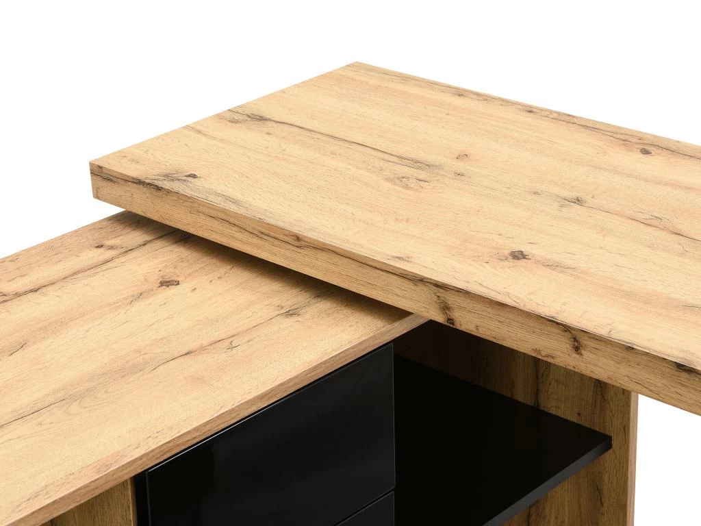 Bureau Extensible Avec Plateau Pivotant 360° - MDF - Naturel Et Noir - PAVELO 11 Bureau Extensible Avec Plateau Pivotant 360° - MDF - Naturel Et Noir - PAVELO – Image 11