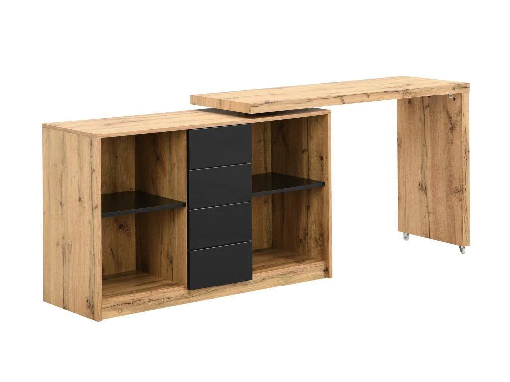 Bureau Extensible Avec Plateau Pivotant 360° - MDF - Naturel Et Noir - PAVELO 7 Bureau Extensible Avec Plateau Pivotant 360° - MDF - Naturel Et Noir - PAVELO – Image 7
