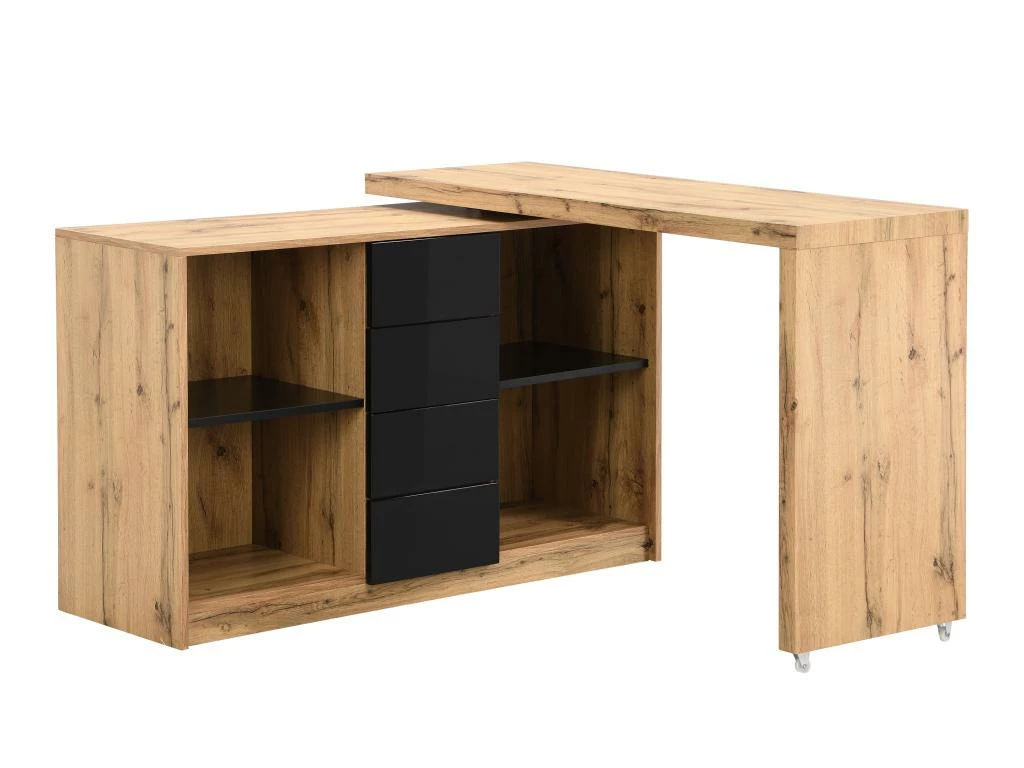Bureau Extensible Avec Plateau Pivotant 360° - MDF - Naturel Et Noir - PAVELO 6 Bureau Extensible Avec Plateau Pivotant 360° - MDF - Naturel Et Noir - PAVELO – Image 6