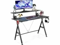 Bureau De Gamer 120 Cm En Forme De Y, Avec étagère Pour écran, Porte-manettes