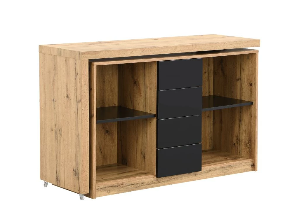 Bureau Extensible Avec Plateau Pivotant 360° - MDF - Naturel Et Noir - PAVELO 8 Bureau Extensible Avec Plateau Pivotant 360° - MDF - Naturel Et Noir - PAVELO – Image 8