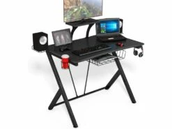 Bureau Gaming Bureau De Jeu Pour Gamer Avec Tablette,Pieds En Y Inversé,1 Porte-gobelet