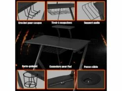 Bureau Gaming Bureau De Jeu Pour Gamer Avec Tablette,Pieds En Y Inversé,1 Porte-gobelet -mobilier de bureau Shop meuble bureau 19408307