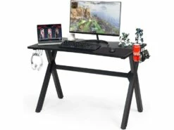 Bureau Gaming 120 X 60 X 76 CM Table Ergonomique Avec Porte-Gobelet, Crochet Pour Tapis De Souris