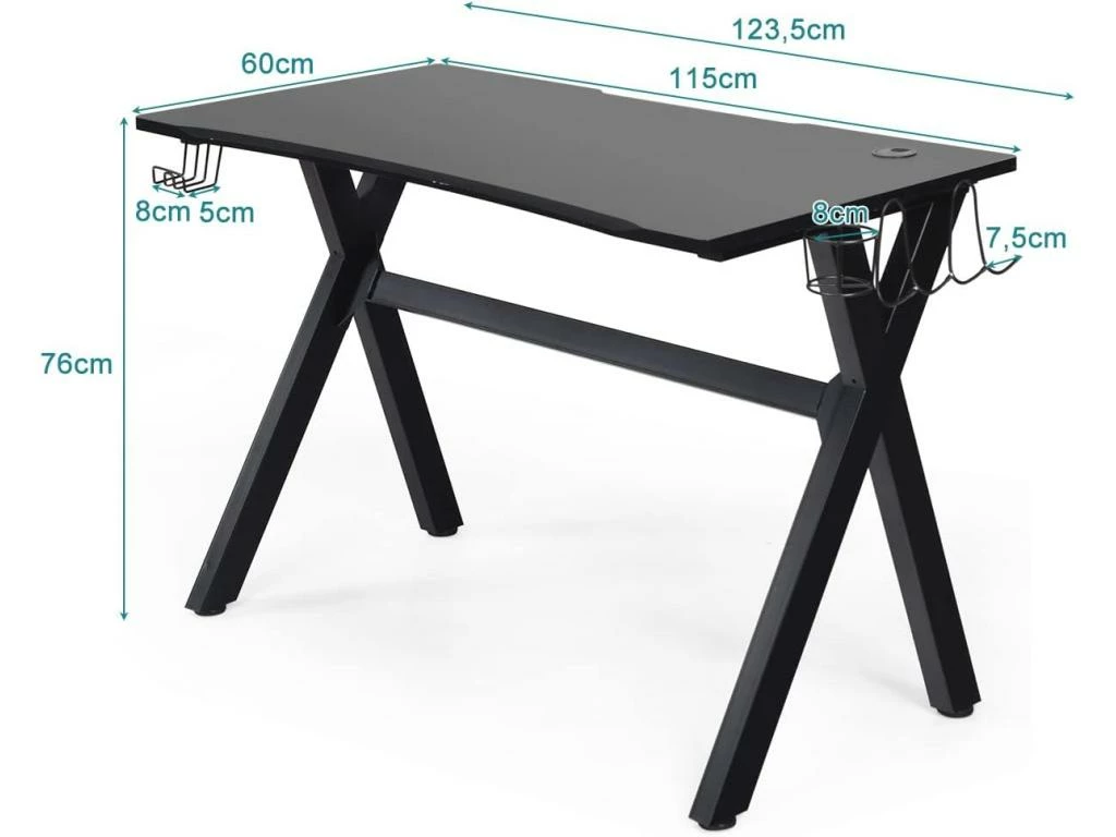 Bureau Gaming 120 X 60 X 76 CM Table Ergonomique Avec Porte-Gobelet, Crochet Pour Tapis De Souris 4 Bureau Gaming 120 X 60 X 76 CM Table Ergonomique Avec Porte-Gobelet, Crochet Pour Tapis De Souris – Image 4