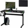 Bureau Gamer Ergonomique, Bureau Informatique Avec Porte-gobelet, Support Pour Casque Et Tapis