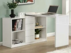 Bureau Extensible Avec Plateau Pivotant 360° - MDF - Blanc Laqué - PAVELO -mobilier de bureau Shop meuble bureau 19408881