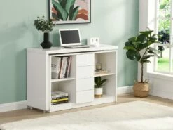 Bureau Extensible Avec Plateau Pivotant 360° - MDF - Blanc Laqué - PAVELO -mobilier de bureau Shop meuble bureau 19408883