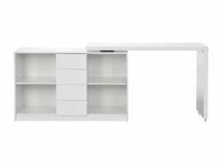Bureau Extensible Avec Plateau Pivotant 360° - MDF - Blanc Laqué - PAVELO -mobilier de bureau Shop meuble bureau 19408901
