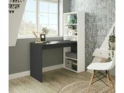 Bureau D'angles + 5 Niches Blanc/Gris Anthracite - POLUX - L 120 X L 53 X H 144 Cm