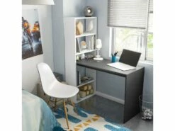 Bureau D'angles + 5 Niches Blanc/Gris Anthracite - POLUX - L 120 X L 53 X H 144 Cm -mobilier de bureau Shop meuble bureau 19724539