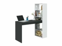 Bureau D'angles + 5 Niches Blanc/Gris Anthracite - POLUX - L 120 X L 53 X H 144 Cm -mobilier de bureau Shop meuble bureau 19724541