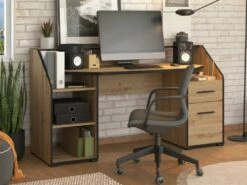 Bureau Avec Rangements - Coloris : Naturel Et Noir - JUVALO