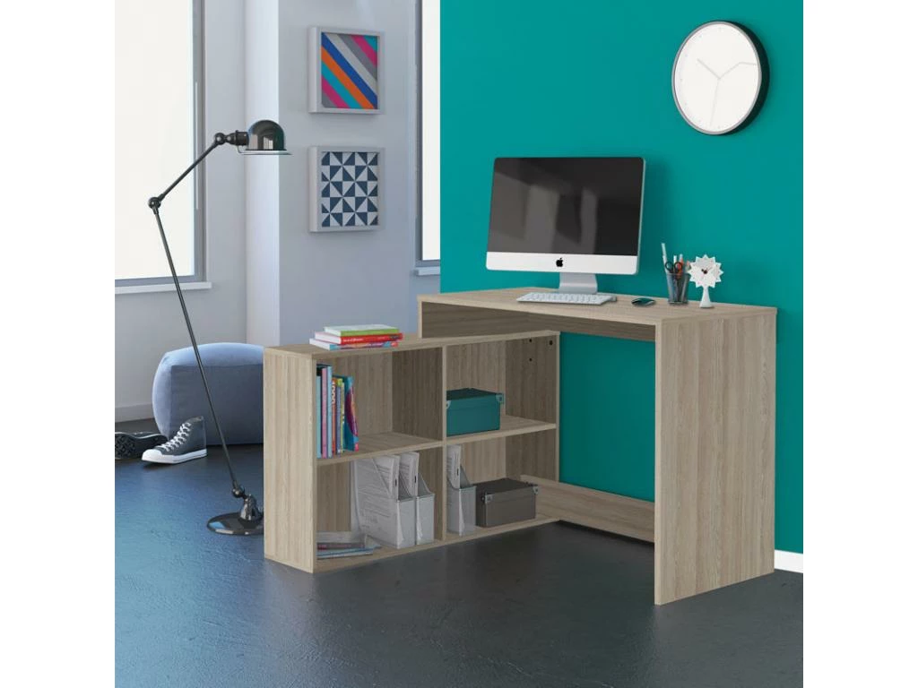 Bureau D'angle 4 Niches Chêne Clair - DIDEROT - L 112 X L 100 X H 77 Cm 1 Bureau D'angle 4 Niches Chêne Clair - DIDEROT - L 112 X L 100 X H 77 Cm