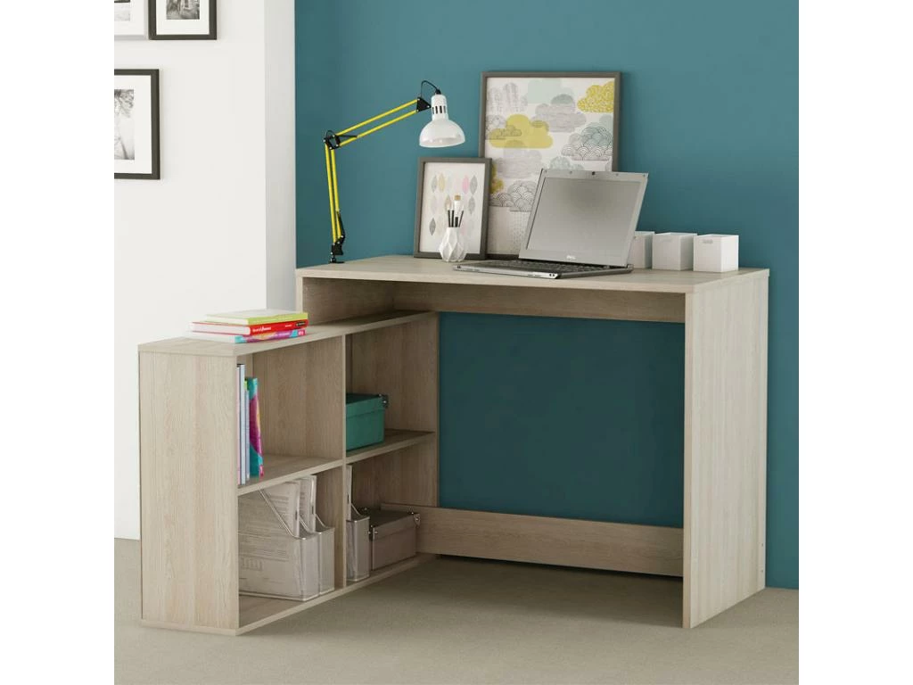 Bureau D'angle 4 Niches Chêne Clair - DIDEROT - L 112 X L 100 X H 77 Cm 2 Bureau D'angle 4 Niches Chêne Clair - DIDEROT - L 112 X L 100 X H 77 Cm – Image 2