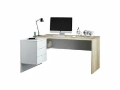 Bureau D'angle 3 Tiroirs + Niche Blanc/Chêne - OFFICIA - L 145 X L 108 X H 73 Cm -mobilier de bureau Shop meuble bureau 20003113