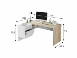 Bureau D'angle 3 Tiroirs + Niche Blanc/Chêne - OFFICIA - L 145 X L 108 X H 73 Cm -mobilier de bureau Shop meuble bureau 20003117