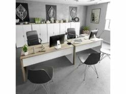 Bureau D'angle 3 Tiroirs + Niche Blanc/Chêne - OFFICIA - L 145 X L 108 X H 73 Cm -mobilier de bureau Shop meuble bureau 20003119