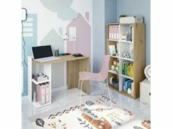 Bureau 2 Niches Réversibles Blanc/Chêne - AIKI - L 100 X L 52 X H 78 Cm