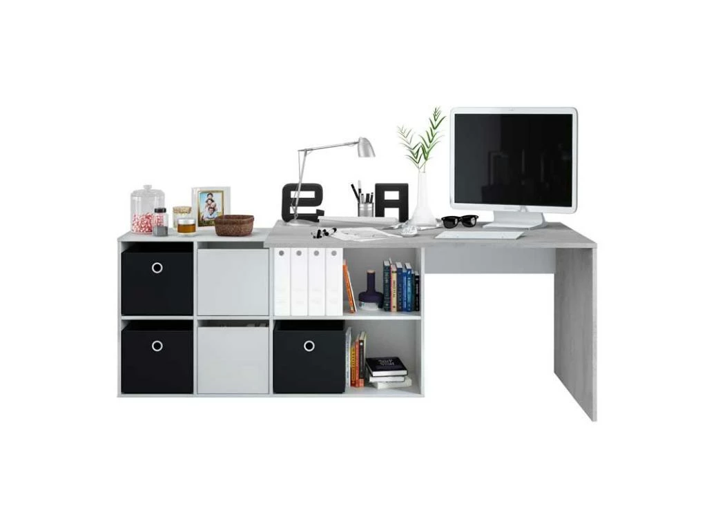 Bureau D'angles 2 Portes + 4 Niches Blanc/Béton - DAPATA PLUS - L 203 X L 66 X H 74 Cm 3 Bureau D'angles 2 Portes + 4 Niches Blanc/Béton - DAPATA PLUS - L 203 X L 66 X H 74 Cm – Image 3
