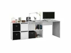 Bureau D'angles 2 Portes + 4 Niches Blanc/Béton - DAPATA PLUS - L 203 X L 66 X H 74 Cm 13 Bureau D'angles 2 Portes + 4 Niches Blanc/Béton - DAPATA PLUS - L 203 X L 66 X H 74 Cm -mobilier de bureau Shop meuble bureau 20003275