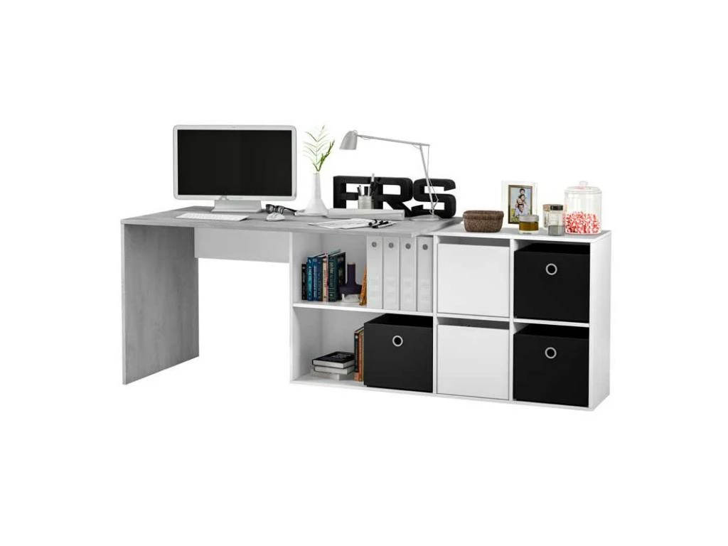 Bureau D'angles 2 Portes + 4 Niches Blanc/Béton - DAPATA PLUS - L 203 X L 66 X H 74 Cm 6 Bureau D'angles 2 Portes + 4 Niches Blanc/Béton - DAPATA PLUS - L 203 X L 66 X H 74 Cm – Image 6