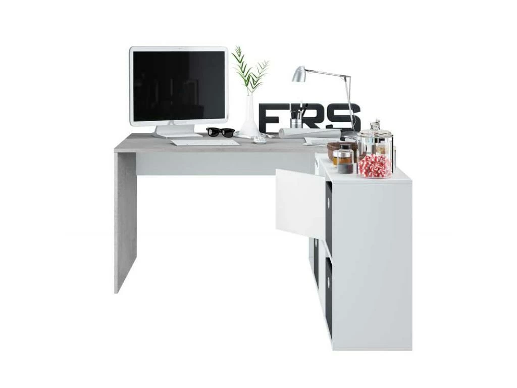 Bureau D'angles 2 Portes + 4 Niches Blanc/Béton - DAPATA PLUS - L 203 X L 66 X H 74 Cm 9 Bureau D'angles 2 Portes + 4 Niches Blanc/Béton - DAPATA PLUS - L 203 X L 66 X H 74 Cm – Image 9