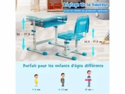 Bureau Enfant à Hauteur Réglable Inclinable 0-45°, Ensemble Table Et Chaise Avec Plateau -mobilier de bureau Shop meuble bureau 20920231