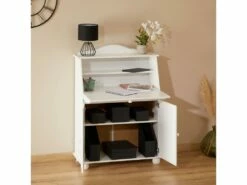 Bureau Secrétaire DAVID Avec Abattant Rangement Plusieurs étagères 2 Portes Et Plan De Travail Rabattable En Pin Massif Lasuré Blanc -mobilier de bureau Shop meuble bureau 21147489