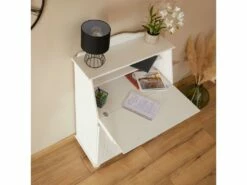 Bureau Secrétaire DAVID Avec Abattant Rangement Plusieurs étagères 2 Portes Et Plan De Travail Rabattable En Pin Massif Lasuré Blanc -mobilier de bureau Shop meuble bureau 21147491