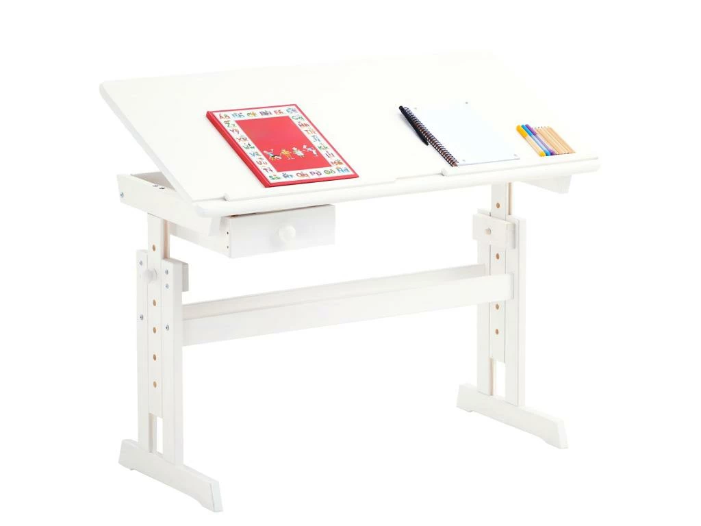 Bureau Enfant écolier Junior FLEXI Table à Dessin Réglable En Hauteur Et Pupitre Inclinable Avec 1 Tiroir En Pin Massif Lasuré Blanc 1 Bureau Enfant écolier Junior FLEXI Table à Dessin Réglable En Hauteur Et Pupitre Inclinable Avec 1 Tiroir En Pin Massif Lasuré Blanc