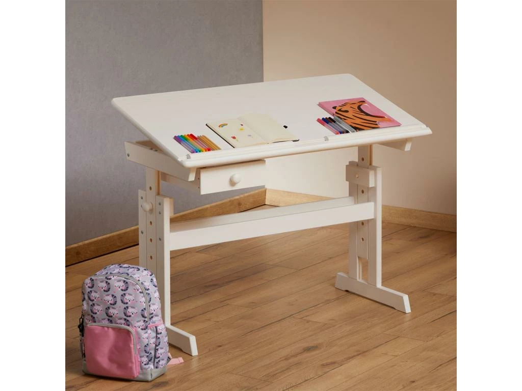 Bureau Enfant écolier Junior FLEXI Table à Dessin Réglable En Hauteur Et Pupitre Inclinable Avec 1 Tiroir En Pin Massif Lasuré Blanc 2 Bureau Enfant écolier Junior FLEXI Table à Dessin Réglable En Hauteur Et Pupitre Inclinable Avec 1 Tiroir En Pin Massif Lasuré Blanc – Image 2