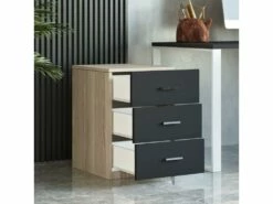 Commode De Bureau 3 Tiroirs - Venprodin 45 Cm-Chêne-Noir -mobilier de bureau Shop meuble bureau 21306477