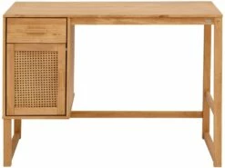 Bureau Avec 1 Porte Et 1 Tiroir En Pin Et Rotin Nature -mobilier de bureau Shop meuble bureau 21581837