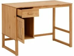 Bureau Avec 1 Porte Et 1 Tiroir En Pin Et Rotin Nature -mobilier de bureau Shop meuble bureau 21581839