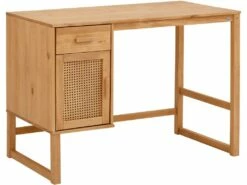 Bureau Avec 1 Porte Et 1 Tiroir En Pin Et Rotin Nature -mobilier de bureau Shop meuble bureau 21581843