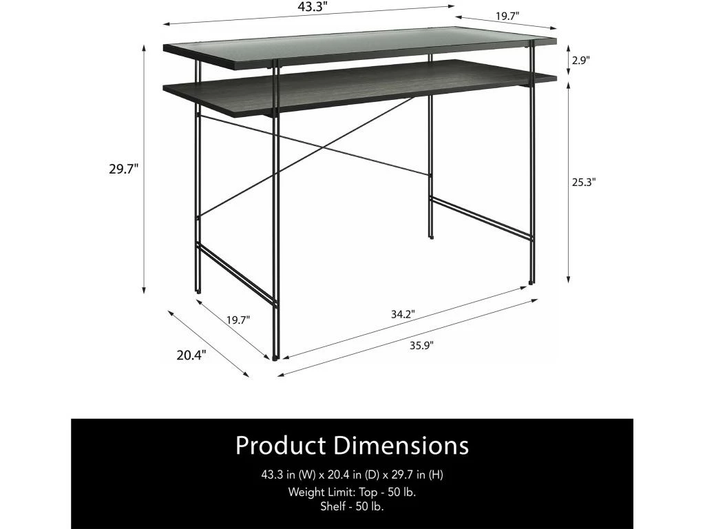 Bureau D'ordinateur En Verre Transparent Et Structure En Métal Noir 1 Bureau D'ordinateur En Verre Transparent Et Structure En Métal Noir